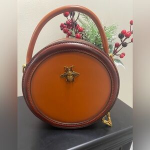 Brown Leather Round Handbag